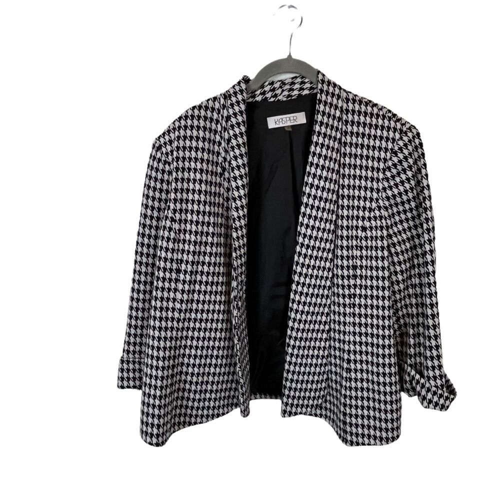 Kasper Swing Blazer Jacket Womens Black and White Houndstooth Retro Size 16